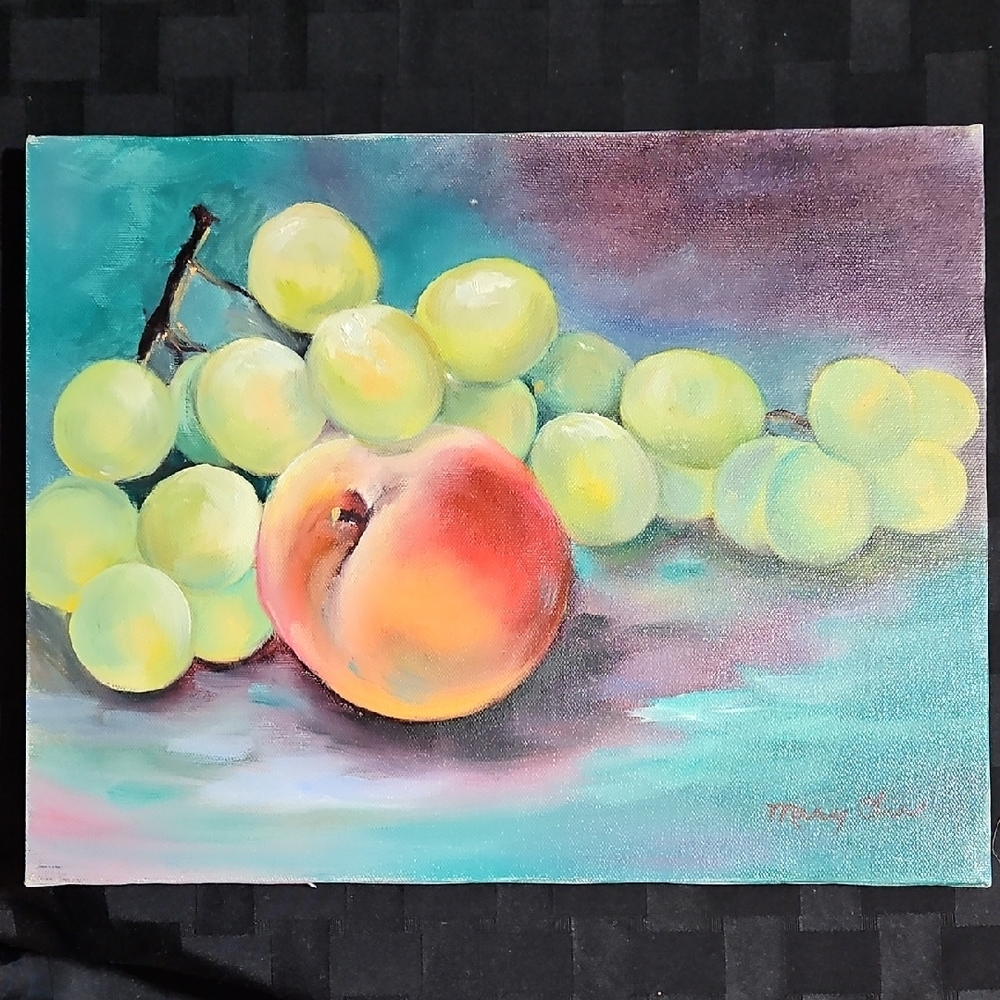 Vibrant 2010 Fruit Still Life Canvas Painting Signed by Artist Mary Orr